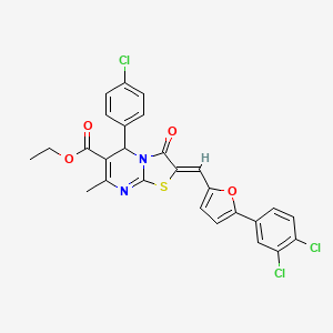 molecular formula C27H19Cl3N2O4S B3879113 Ethyl (2Z)-5-(4-chlorophenyl)-2-{[5-(3,4-dichlorophenyl)furan-2-YL]methylidene}-7-methyl-3-oxo-2H,3H,5H-[1,3]thiazolo[3,2-A]pyrimidine-6-carboxylate 