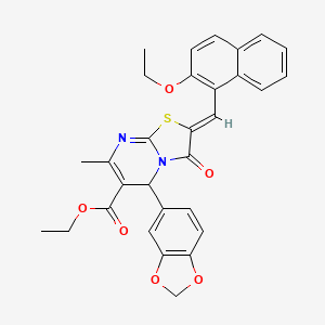 molecular formula C30H26N2O6S B3879174 ETHYL (2Z)-5-(2H-1,3-BENZODIOXOL-5-YL)-2-[(2-ETHOXYNAPHTHALEN-1-YL)METHYLIDENE]-7-METHYL-3-OXO-2H,3H,5H-[1,3]THIAZOLO[3,2-A]PYRIMIDINE-6-CARBOXYLATE 