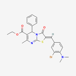 molecular formula C25H24BrN3O3S B3879207 Ethyl (2Z)-2-{[3-bromo-4-(dimethylamino)phenyl]methylidene}-7-methyl-3-oxo-5-phenyl-2H,3H,5H-[1,3]thiazolo[3,2-A]pyrimidine-6-carboxylate 