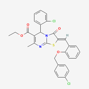 molecular formula C30H24Cl2N2O4S B3879272 ethyl (2Z)-5-(2-chlorophenyl)-2-[[2-[(4-chlorophenyl)methoxy]phenyl]methylidene]-7-methyl-3-oxo-5H-[1,3]thiazolo[3,2-a]pyrimidine-6-carboxylate 