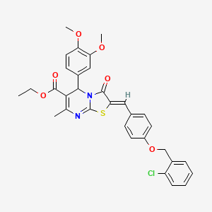 molecular formula C32H29ClN2O6S B3879294 Ethyl (2Z)-2-({4-[(2-chlorophenyl)methoxy]phenyl}methylidene)-5-(3,4-dimethoxyphenyl)-7-methyl-3-oxo-2H,3H,5H-[1,3]thiazolo[3,2-A]pyrimidine-6-carboxylate 