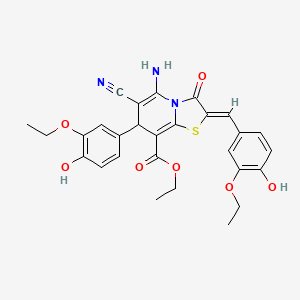 molecular formula C28H27N3O7S B3879327 ethyl (2Z)-5-amino-6-cyano-7-(3-ethoxy-4-hydroxyphenyl)-2-[(3-ethoxy-4-hydroxyphenyl)methylidene]-3-oxo-7H-[1,3]thiazolo[3,2-a]pyridine-8-carboxylate 