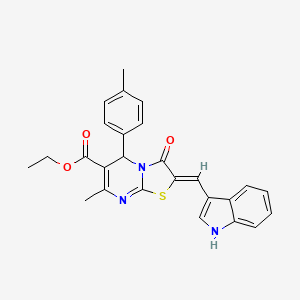 molecular formula C26H23N3O3S B3879335 ETHYL (2Z)-2-[(1H-INDOL-3-YL)METHYLIDENE]-7-METHYL-5-(4-METHYLPHENYL)-3-OXO-2H,3H,5H-[1,3]THIAZOLO[3,2-A]PYRIMIDINE-6-CARBOXYLATE 