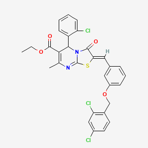 molecular formula C30H23Cl3N2O4S B3879343 ethyl (2Z)-5-(2-chlorophenyl)-2-[[3-[(2,4-dichlorophenyl)methoxy]phenyl]methylidene]-7-methyl-3-oxo-5H-[1,3]thiazolo[3,2-a]pyrimidine-6-carboxylate 