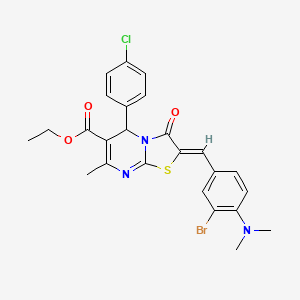 molecular formula C25H23BrClN3O3S B3879372 Ethyl (2Z)-2-{[3-bromo-4-(dimethylamino)phenyl]methylidene}-5-(4-chlorophenyl)-7-methyl-3-oxo-2H,3H,5H-[1,3]thiazolo[3,2-A]pyrimidine-6-carboxylate 