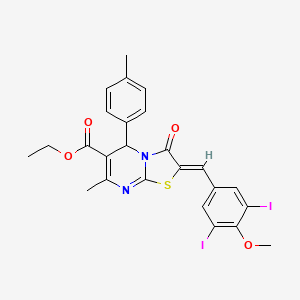 molecular formula C25H22I2N2O4S B3879387 ethyl (2Z)-2-[(3,5-diiodo-4-methoxyphenyl)methylidene]-7-methyl-5-(4-methylphenyl)-3-oxo-5H-[1,3]thiazolo[3,2-a]pyrimidine-6-carboxylate 