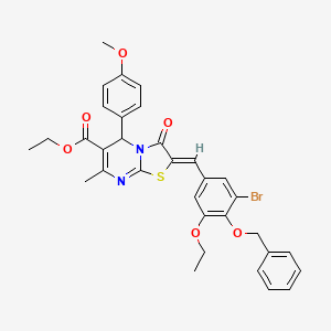 molecular formula C33H31BrN2O6S B3879398 ETHYL (2Z)-2-{[4-(BENZYLOXY)-3-BROMO-5-ETHOXYPHENYL]METHYLIDENE}-5-(4-METHOXYPHENYL)-7-METHYL-3-OXO-2H,3H,5H-[1,3]THIAZOLO[3,2-A]PYRIMIDINE-6-CARBOXYLATE 
