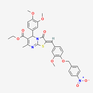 molecular formula C33H31N3O9S B3879456 Ethyl (2Z)-5-(3,4-dimethoxyphenyl)-2-({3-methoxy-4-[(4-nitrophenyl)methoxy]phenyl}methylidene)-7-methyl-3-oxo-2H,3H,5H-[1,3]thiazolo[3,2-A]pyrimidine-6-carboxylate 