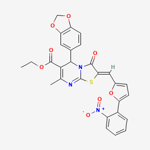 molecular formula C28H21N3O8S B3879464 Ethyl (2Z)-5-(2H-1,3-benzodioxol-5-YL)-7-methyl-2-{[5-(2-nitrophenyl)furan-2-YL]methylidene}-3-oxo-2H,3H,5H-[1,3]thiazolo[3,2-A]pyrimidine-6-carboxylate 