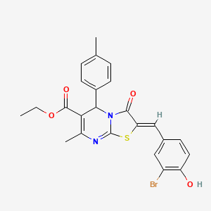 molecular formula C24H21BrN2O4S B3879622 ethyl (2Z)-2-[(3-bromo-4-hydroxyphenyl)methylidene]-7-methyl-5-(4-methylphenyl)-3-oxo-5H-[1,3]thiazolo[3,2-a]pyrimidine-6-carboxylate 