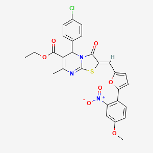 molecular formula C28H22ClN3O7S B3879637 Ethyl (2Z)-5-(4-chlorophenyl)-2-{[5-(4-methoxy-2-nitrophenyl)furan-2-YL]methylidene}-7-methyl-3-oxo-2H,3H,5H-[1,3]thiazolo[3,2-A]pyrimidine-6-carboxylate 