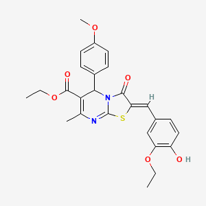 molecular formula C26H26N2O6S B3879662 Ethyl (2Z)-2-[(3-ethoxy-4-hydroxyphenyl)methylidene]-5-(4-methoxyphenyl)-7-methyl-3-oxo-2H,3H,5H-[1,3]thiazolo[3,2-A]pyrimidine-6-carboxylate 