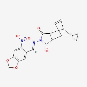 molecular formula C19H15N3O6 B3879673 2-{[(1E)-(6-nitro-1,3-benzodioxol-5-yl)methylene]amino}-3a,4,7,7a-tetrahydro-1H-spiro[2-aza-4,7-methanoisoindole-8,1'-cyclopropane]-1,3(2H)-dione 