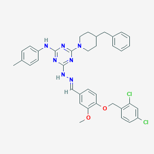 molecular formula C37H37Cl2N7O2 B387974 4-(4-BENZYLPIPERIDIN-1-YL)-6-[(2E)-2-({4-[(2,4-DICHLOROPHENYL)METHOXY]-3-METHOXYPHENYL}METHYLIDENE)HYDRAZIN-1-YL]-N-(4-METHYLPHENYL)-1,3,5-TRIAZIN-2-AMINE 
