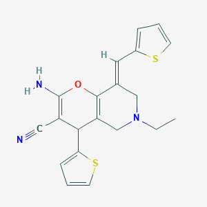 molecular formula C20H19N3OS2 B387975 2-amino-6-ethyl-4-(2-thienyl)-8-(2-thienylmethylene)-5,6,7,8-tetrahydro-4H-pyrano[3,2-c]pyridine-3-carbonitrile CAS No. 1164495-16-2