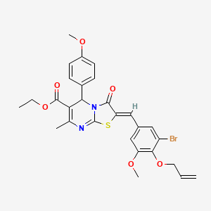 molecular formula C28H27BrN2O6S B3879756 Ethyl (2Z)-2-{[3-bromo-5-methoxy-4-(prop-2-EN-1-yloxy)phenyl]methylidene}-5-(4-methoxyphenyl)-7-methyl-3-oxo-2H,3H,5H-[1,3]thiazolo[3,2-A]pyrimidine-6-carboxylate 