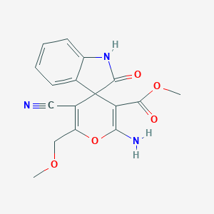 molecular formula C17H15N3O5 B387978 METHYL 6'-AMINO-3'-CYANO-2'-(METHOXYMETHYL)-2-OXO-1,2-DIHYDROSPIRO[INDOLE-3,4'-PYRAN]-5'-CARBOXYLATE 