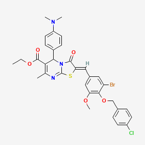molecular formula C33H31BrClN3O5S B3879816 Ethyl (2Z)-2-({3-bromo-4-[(4-chlorophenyl)methoxy]-5-methoxyphenyl}methylidene)-5-[4-(dimethylamino)phenyl]-7-methyl-3-oxo-2H,3H,5H-[1,3]thiazolo[3,2-A]pyrimidine-6-carboxylate 