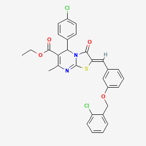molecular formula C30H24Cl2N2O4S B3879817 Ethyl (2Z)-5-(4-chlorophenyl)-2-({3-[(2-chlorophenyl)methoxy]phenyl}methylidene)-7-methyl-3-oxo-2H,3H,5H-[1,3]thiazolo[3,2-A]pyrimidine-6-carboxylate 