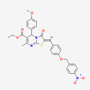 molecular formula C31H27N3O7S B3879847 Ethyl (2Z)-5-(4-methoxyphenyl)-7-methyl-2-({4-[(4-nitrophenyl)methoxy]phenyl}methylidene)-3-oxo-2H,3H,5H-[1,3]thiazolo[3,2-A]pyrimidine-6-carboxylate 
