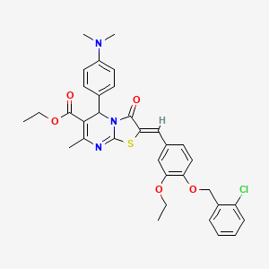 molecular formula C34H34ClN3O5S B3879876 Ethyl (2Z)-2-({4-[(2-chlorophenyl)methoxy]-3-ethoxyphenyl}methylidene)-5-[4-(dimethylamino)phenyl]-7-methyl-3-oxo-2H,3H,5H-[1,3]thiazolo[3,2-A]pyrimidine-6-carboxylate 