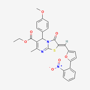 molecular formula C28H23N3O7S B3879901 ethyl (2Z)-5-(4-methoxyphenyl)-7-methyl-2-{[5-(2-nitrophenyl)furan-2-yl]methylidene}-3-oxo-2,3-dihydro-5H-[1,3]thiazolo[3,2-a]pyrimidine-6-carboxylate 