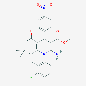 molecular formula C26H26ClN3O5 B387993 METHYL 2-AMINO-1-(3-CHLORO-2-METHYLPHENYL)-7,7-DIMETHYL-4-(4-NITROPHENYL)-5-OXO-1,4,5,6,7,8-HEXAHYDRO-3-QUINOLINECARBOXYLATE 