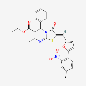 molecular formula C28H23N3O6S B3879931 ETHYL (2Z)-7-METHYL-2-{[5-(4-METHYL-2-NITROPHENYL)FURAN-2-YL]METHYLIDENE}-3-OXO-5-PHENYL-2H,3H,5H-[1,3]THIAZOLO[3,2-A]PYRIMIDINE-6-CARBOXYLATE CAS No. 5677-87-2