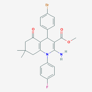 molecular formula C25H24BrFN2O3 B387997 Methyl 2-amino-4-(4-bromophenyl)-1-(4-fluorophenyl)-7,7-dimethyl-5-oxo-1,4,5,6,7,8-hexahydro-3-quinolinecarboxylate 