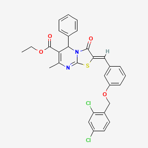 molecular formula C30H24Cl2N2O4S B3879993 Ethyl (2Z)-2-({3-[(2,4-dichlorophenyl)methoxy]phenyl}methylidene)-7-methyl-3-oxo-5-phenyl-2H,3H,5H-[1,3]thiazolo[3,2-A]pyrimidine-6-carboxylate 