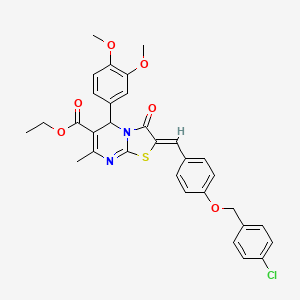 molecular formula C32H29ClN2O6S B3879994 ethyl (2Z)-2-{4-[(4-chlorobenzyl)oxy]benzylidene}-5-(3,4-dimethoxyphenyl)-7-methyl-3-oxo-2,3-dihydro-5H-[1,3]thiazolo[3,2-a]pyrimidine-6-carboxylate 
