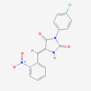 molecular formula C16H10ClN3O4 B038800 Hydantoin, 3-(p-chlorophenyl)-5-(o-nitrobenzylidene)- CAS No. 111243-96-0
