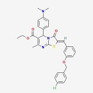 molecular formula C32H30ClN3O4S B3880044 Ethyl (2Z)-2-({3-[(4-chlorophenyl)methoxy]phenyl}methylidene)-5-[4-(dimethylamino)phenyl]-7-methyl-3-oxo-2H,3H,5H-[1,3]thiazolo[3,2-A]pyrimidine-6-carboxylate 