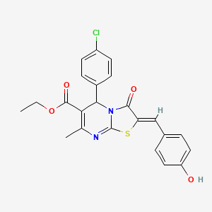 molecular formula C23H19ClN2O4S B3880049 ETHYL (2Z)-5-(4-CHLOROPHENYL)-2-[(4-HYDROXYPHENYL)METHYLIDENE]-7-METHYL-3-OXO-2H,3H,5H-[1,3]THIAZOLO[3,2-A]PYRIMIDINE-6-CARBOXYLATE 