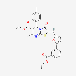molecular formula C31H28N2O6S B3880069 ETHYL (2Z)-2-({5-[3-(ETHOXYCARBONYL)PHENYL]FURAN-2-YL}METHYLIDENE)-7-METHYL-5-(4-METHYLPHENYL)-3-OXO-2H,3H,5H-[1,3]THIAZOLO[3,2-A]PYRIMIDINE-6-CARBOXYLATE 