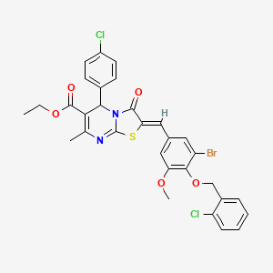 molecular formula C31H25BrCl2N2O5S B3880094 Ethyl (2Z)-2-({3-bromo-4-[(2-chlorophenyl)methoxy]-5-methoxyphenyl}methylidene)-5-(4-chlorophenyl)-7-methyl-3-oxo-2H,3H,5H-[1,3]thiazolo[3,2-A]pyrimidine-6-carboxylate 