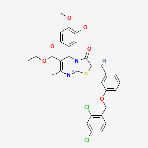 molecular formula C32H28Cl2N2O6S B3880213 Ethyl (2Z)-2-({3-[(2,4-dichlorophenyl)methoxy]phenyl}methylidene)-5-(3,4-dimethoxyphenyl)-7-methyl-3-oxo-2H,3H,5H-[1,3]thiazolo[3,2-A]pyrimidine-6-carboxylate 