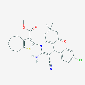 molecular formula C29H30ClN3O3S B388024 methyl 2-(2-amino-4-(4-chlorophenyl)-3-cyano-7,7-dimethyl-5-oxo-5,6,7,8-tetrahydro-1(4H)-quinolinyl)-5,6,7,8-tetrahydro-4H-cyclohepta[b]thiophene-3-carboxylate 
