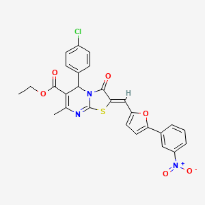 molecular formula C27H20ClN3O6S B3880267 ETHYL (2Z)-5-(4-CHLOROPHENYL)-7-METHYL-2-{[5-(3-NITROPHENYL)FURAN-2-YL]METHYLIDENE}-3-OXO-2H,3H,5H-[1,3]THIAZOLO[3,2-A]PYRIMIDINE-6-CARBOXYLATE 