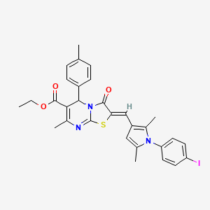 molecular formula C30H28IN3O3S B3880276 ETHYL (2Z)-2-{[1-(4-IODOPHENYL)-2,5-DIMETHYL-1H-PYRROL-3-YL]METHYLIDENE}-7-METHYL-5-(4-METHYLPHENYL)-3-OXO-2H,3H,5H-[1,3]THIAZOLO[3,2-A]PYRIMIDINE-6-CARBOXYLATE 