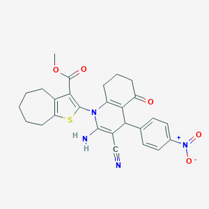 molecular formula C27H26N4O5S B388028 METHYL 2-[2-AMINO-3-CYANO-4-(4-NITROPHENYL)-5-OXO-1,4,5,6,7,8-HEXAHYDROQUINOLIN-1-YL]-4H,5H,6H,7H,8H-CYCLOHEPTA[B]THIOPHENE-3-CARBOXYLATE 