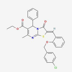 molecular formula C30H25ClN2O4S B3880309 Ethyl (2Z)-2-({2-[(4-chlorophenyl)methoxy]phenyl}methylidene)-7-methyl-3-oxo-5-phenyl-2H,3H,5H-[1,3]thiazolo[3,2-A]pyrimidine-6-carboxylate 