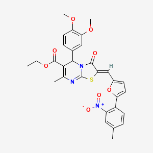 molecular formula C30H27N3O8S B3880352 Ethyl (2Z)-5-(3,4-dimethoxyphenyl)-7-methyl-2-{[5-(4-methyl-2-nitrophenyl)furan-2-YL]methylidene}-3-oxo-2H,3H,5H-[1,3]thiazolo[3,2-A]pyrimidine-6-carboxylate 