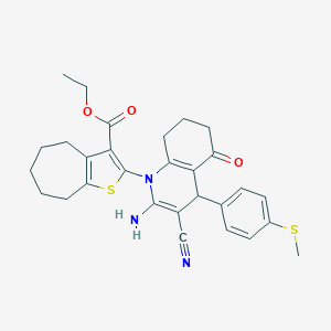 molecular formula C29H31N3O3S2 B388038 ETHYL 2-{2-AMINO-3-CYANO-4-[4-(METHYLSULFANYL)PHENYL]-5-OXO-1,4,5,6,7,8-HEXAHYDROQUINOLIN-1-YL}-4H,5H,6H,7H,8H-CYCLOHEPTA[B]THIOPHENE-3-CARBOXYLATE 