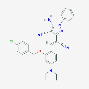 molecular formula C30H27ClN6O B388040 5-AMINO-3-[(1Z)-2-{2-[(4-CHLOROPHENYL)METHOXY]-4-(DIETHYLAMINO)PHENYL}-1-CYANOETH-1-EN-1-YL]-1-PHENYL-1H-PYRAZOLE-4-CARBONITRILE 