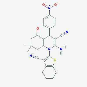 molecular formula C27H25N5O3S B388043 2-Amino-1-(3-cyano-4,5,6,7-tetrahydro-1-benzothien-2-YL)-7,7-dimethyl-4-(4-nitrophenyl)-5-oxo-1,4,5,6,7,8-hexahydro-3-quinolinecarbonitrile 