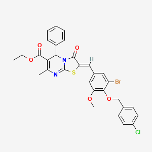 molecular formula C31H26BrClN2O5S B3880446 ETHYL (2Z)-2-({3-BROMO-4-[(4-CHLOROPHENYL)METHOXY]-5-METHOXYPHENYL}METHYLIDENE)-7-METHYL-3-OXO-5-PHENYL-2H,3H,5H-[1,3]THIAZOLO[3,2-A]PYRIMIDINE-6-CARBOXYLATE 