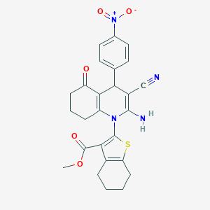 molecular formula C26H24N4O5S B388046 METHYL 2-[2-AMINO-3-CYANO-4-(4-NITROPHENYL)-5-OXO-1,4,5,6,7,8-HEXAHYDROQUINOLIN-1-YL]-4,5,6,7-TETRAHYDRO-1-BENZOTHIOPHENE-3-CARBOXYLATE 
