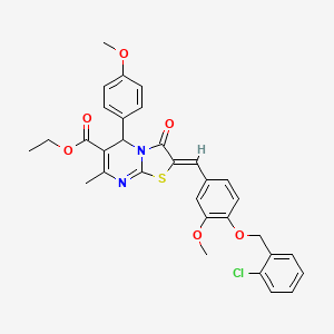 molecular formula C32H29ClN2O6S B3880496 Ethyl (2Z)-2-({4-[(2-chlorophenyl)methoxy]-3-methoxyphenyl}methylidene)-5-(4-methoxyphenyl)-7-methyl-3-oxo-2H,3H,5H-[1,3]thiazolo[3,2-A]pyrimidine-6-carboxylate 