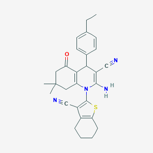 molecular formula C29H30N4OS B388050 2-amino-1-(3-cyano-4,5,6,7-tetrahydro-1-benzothiophen-2-yl)-4-(4-ethylphenyl)-7,7-dimethyl-5-oxo-1,4,5,6,7,8-hexahydroquinoline-3-carbonitrile 